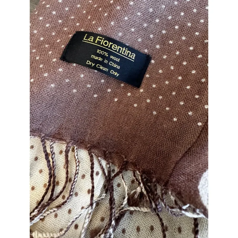 New La Fiorentina Women's Brown Polka Dot Fringe Tassel Wool Scarf Size 39X24